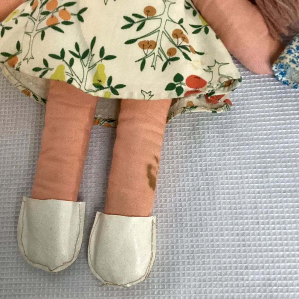 Charming Vintage 1960s Pair of Folk Art Reversible Happy/Sleepy Face Cloth Dolls